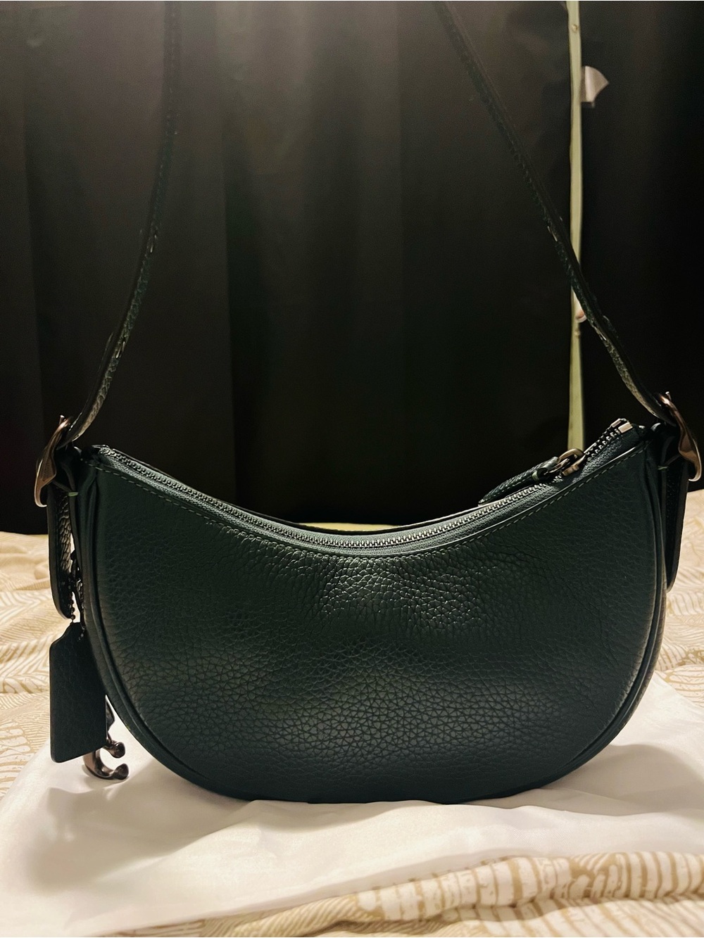 Coach Pebbled Crescent Shoulder Bag - Forest Green - Picture 6 of 10